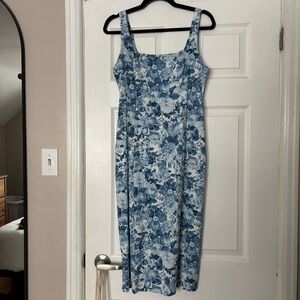 Abercrombie Blue Floral Squareneck Column Midi Dress (M Petite)